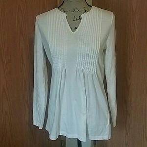 Large, White, Pleated Front, Long Sleeve Top